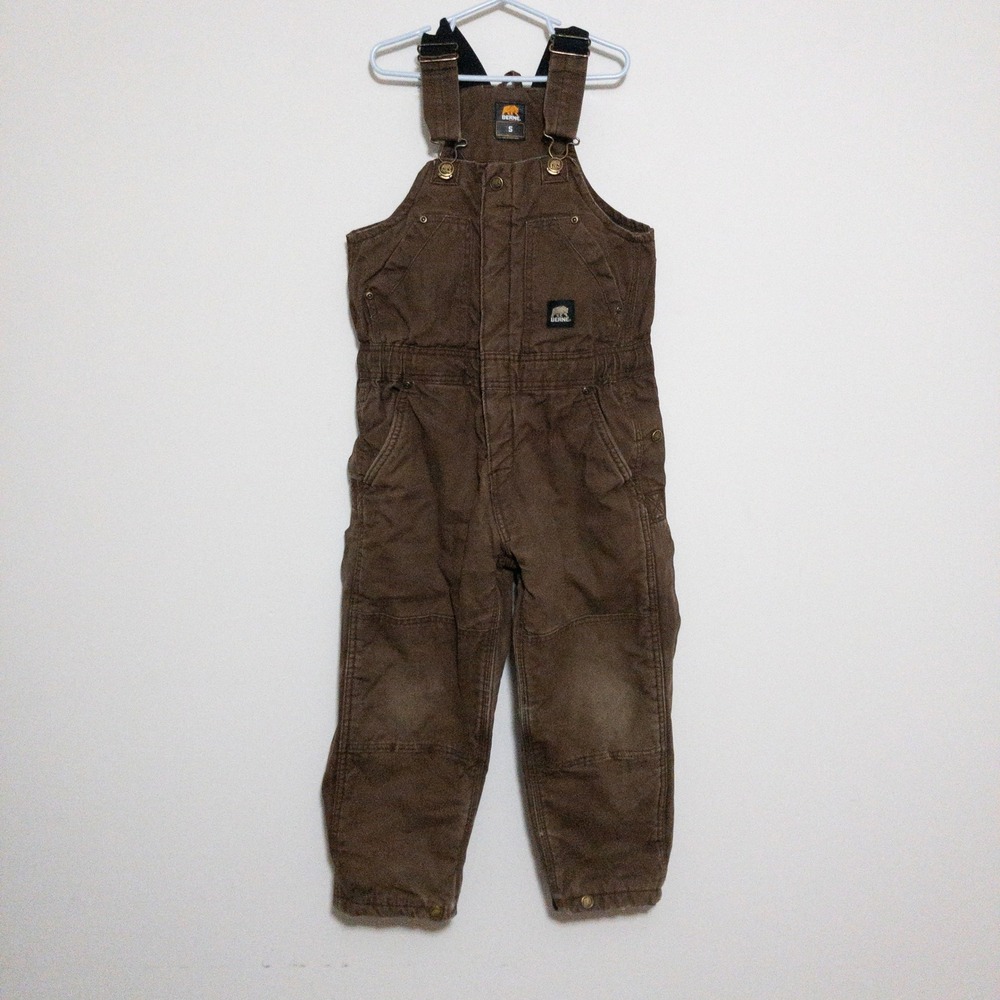 Berne Boys Bib Overalls Kids Small Brown Distressed Outdoor Chore Farm Work